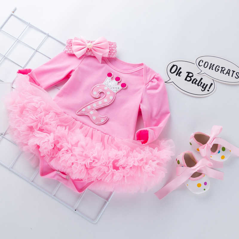 Birthday cartoon baby long sleeve ha, dress shoes, three-piece set of 0-2 years old baby girl princess dress, doll dress L250702