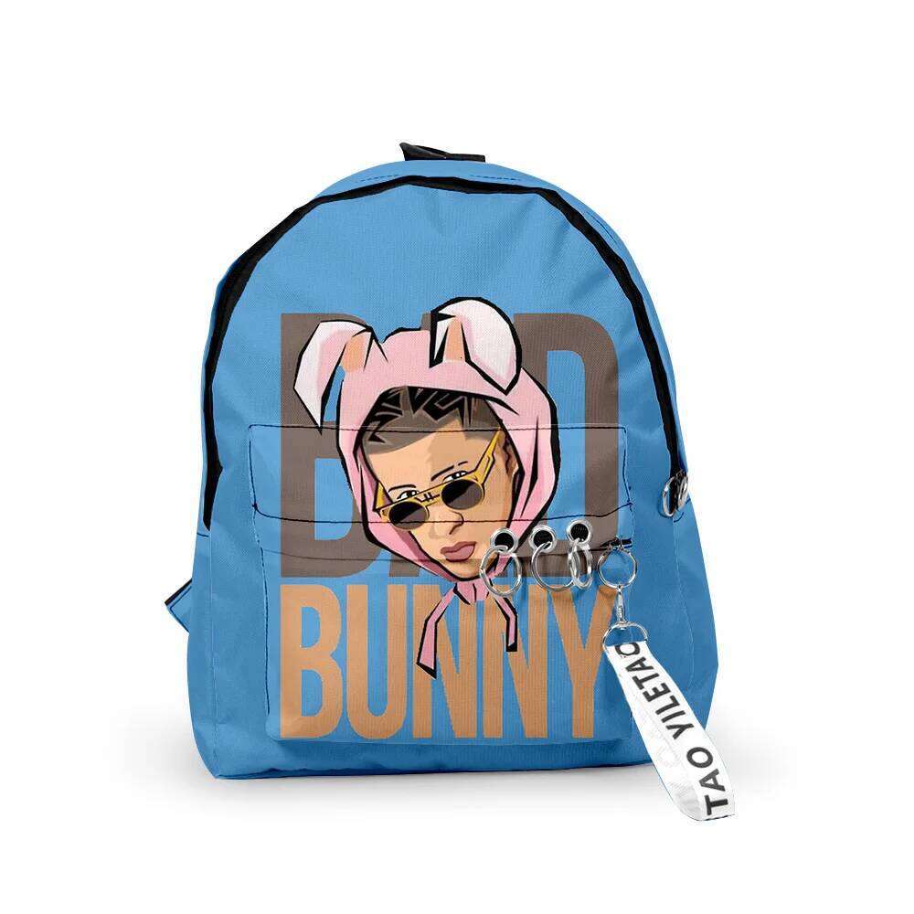Fashion Novelty Bad Bunny Boys/Girls pupil School Bags 3D Printed Keychains Oxford Waterproof Cute Small Backpacks