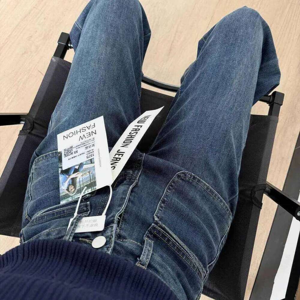 hoodie Wear Women's Autumn New Fashion Retro Micro-Flared Jeans, Solid Color High-Waisted Straight Wide Leg Pants, Loose Floor-Length Jeans jacke