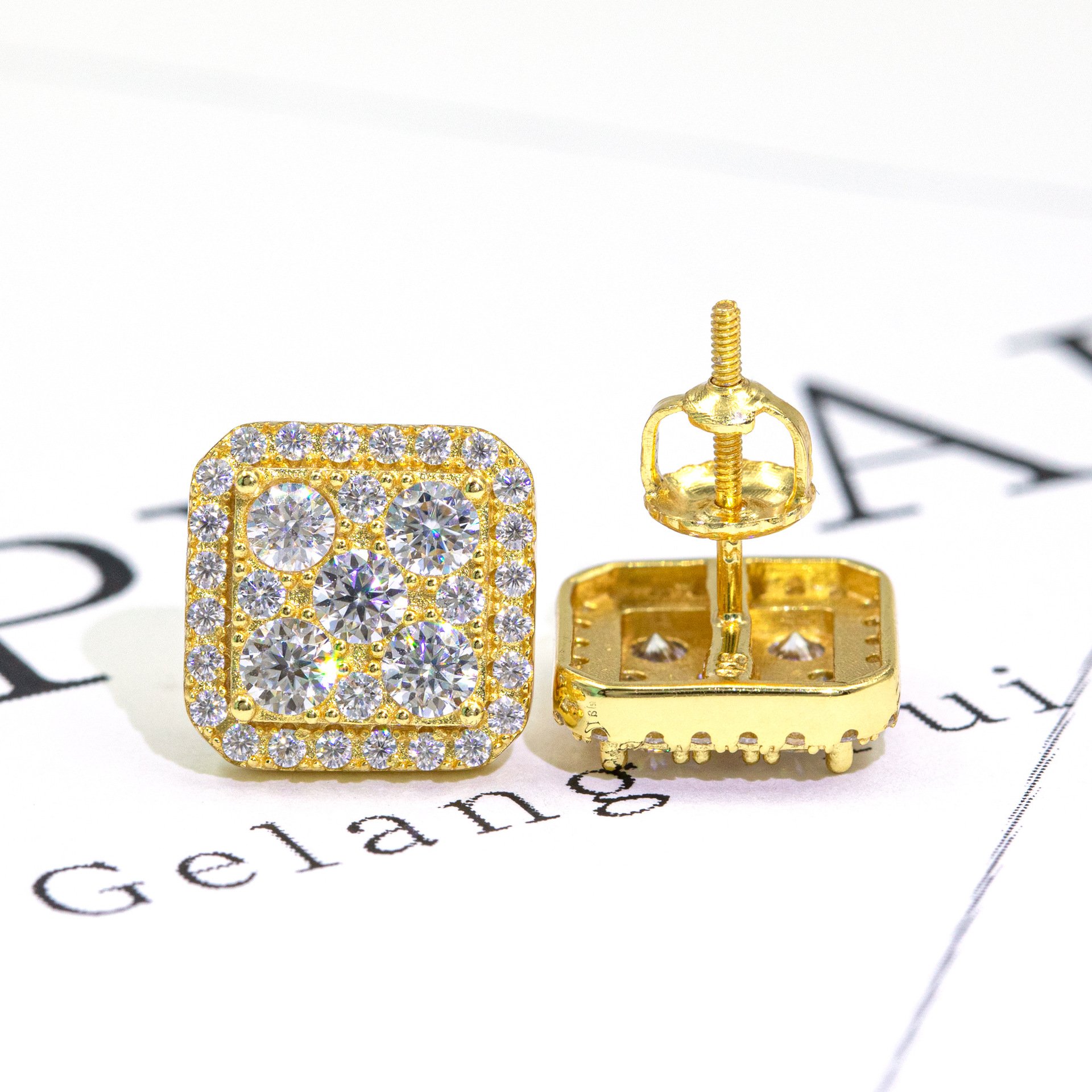 Hip Hop Jewelry Men Moissanite Earrings 925 Sterling Silver Square Shape Moissanite Stud Earrings Iced Out Screw Back Ear Studs