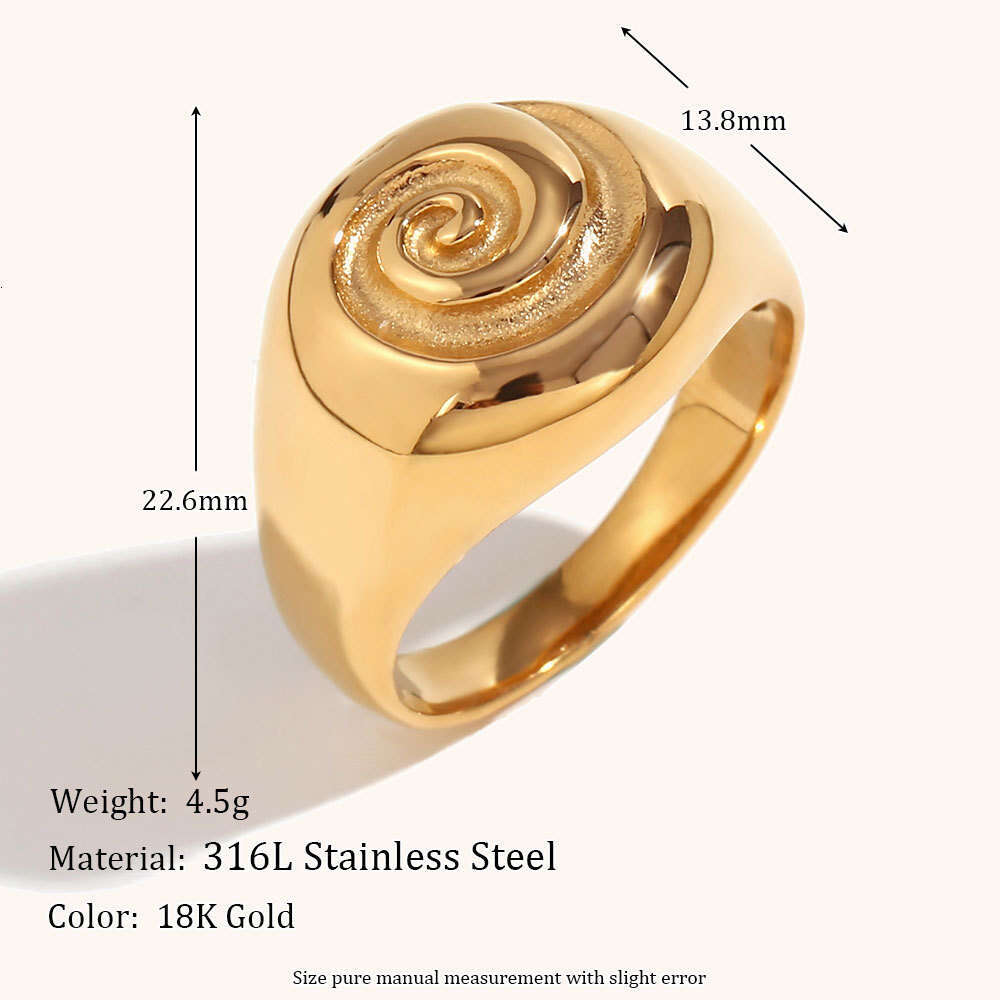 Swirl Ring 18K Gold Plated 316L Stainless Steel Minimalist Jewelry for Women US Size 6 to 8