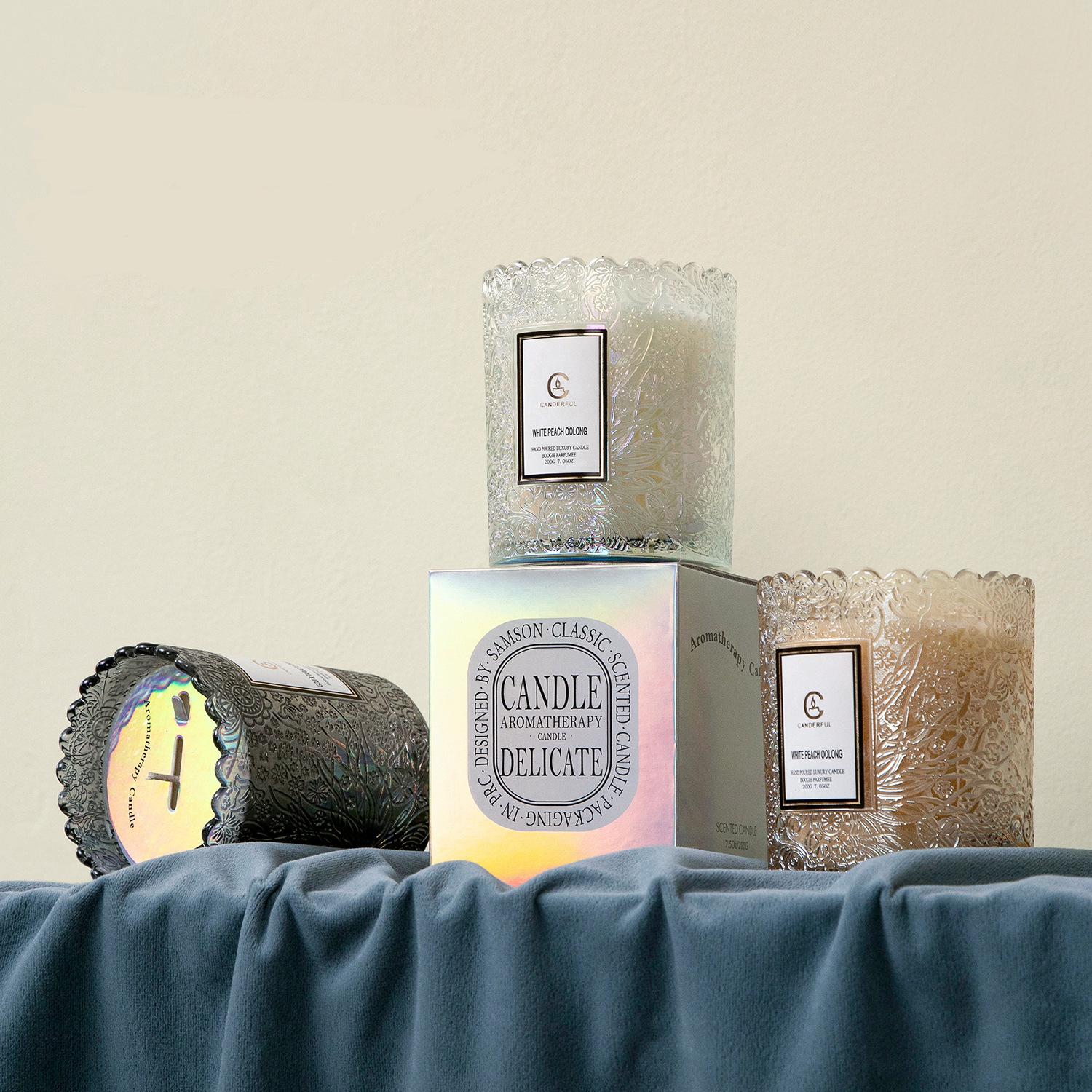 Lanjia Less Scented Fragrances Home Decor Aromatherapy Relief Glass Cup Wax Candle Glim Gift A Ee