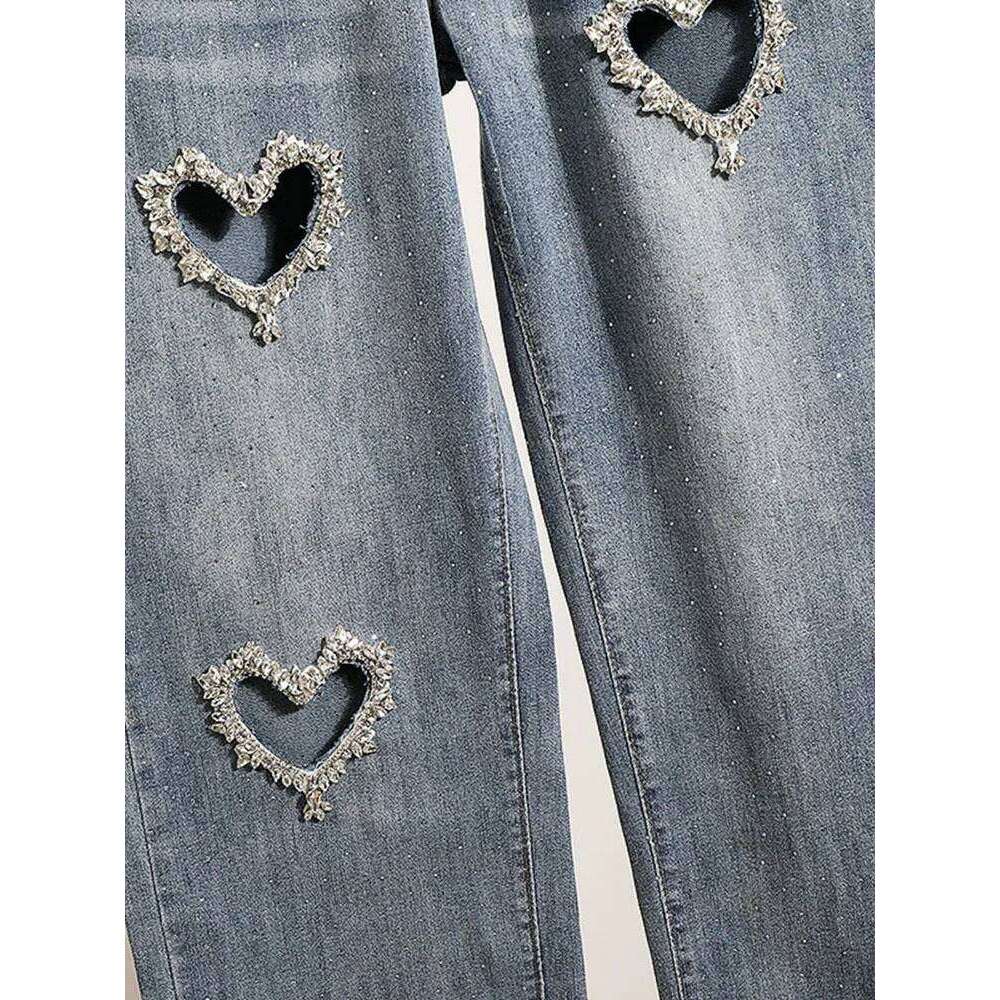 Women's Wear Street Spring Autumn Loose Slimming Straight High Waist Jeans Wide Leg Pants Women Heart Shape Dia Denim Baggy Trousers