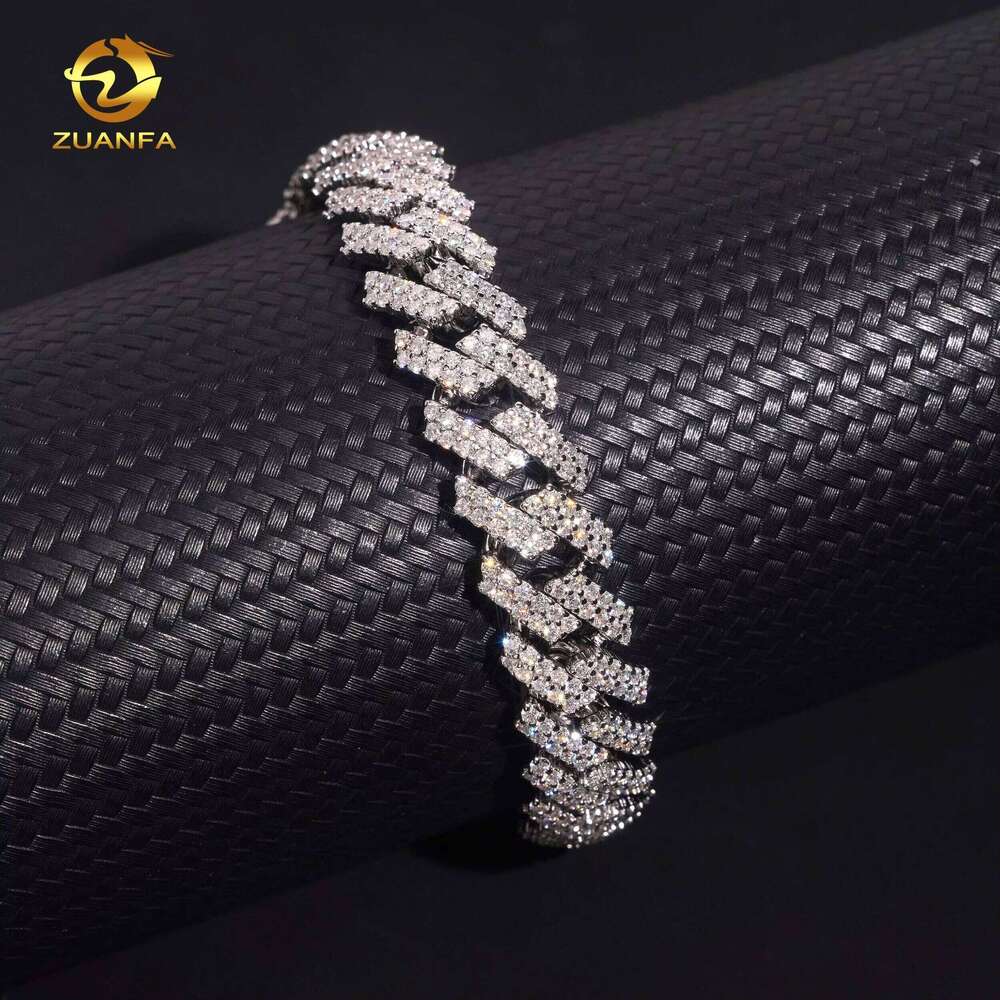 12Mm Gold Plated Bracelet Hip Hop Jewelry Necklace Sier VVS Moissanite Iced Out Cuban Link Chain