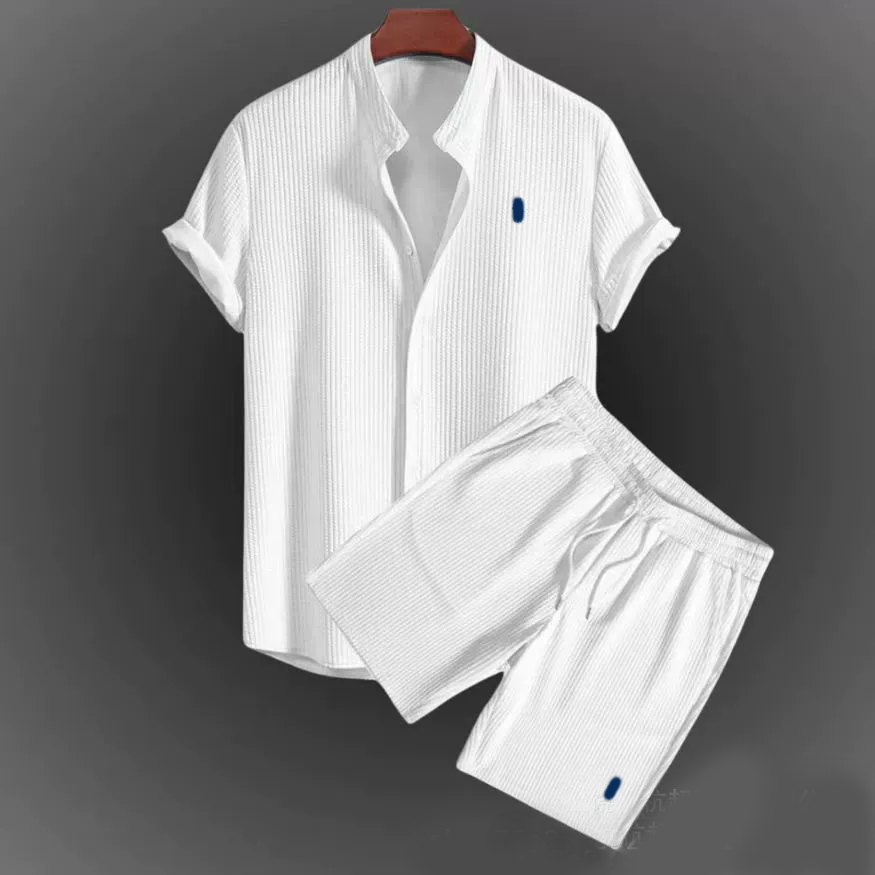 Men's Casual 2025 Tracksuits Designer Loose Multi-Color Shirts Sets Beachwear Corduroy Short Sleeve Shorts Two-Piece Suit Collar Applique Tops