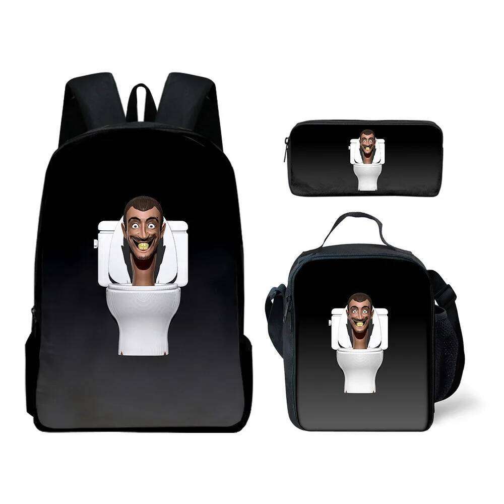 Novelty Peculiar Cool skibidi toilet 3D Print 3pcs/Set pupil School Bags Laptop Daypack Backpack Lunch bag Pencil Case