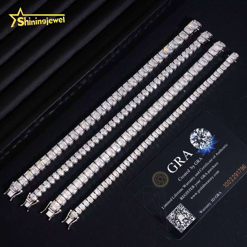 High-Quality Sier Flower-Shaped Design Emerald Cut Silicon Stone D Color Vvs1 Tennis Bracelet