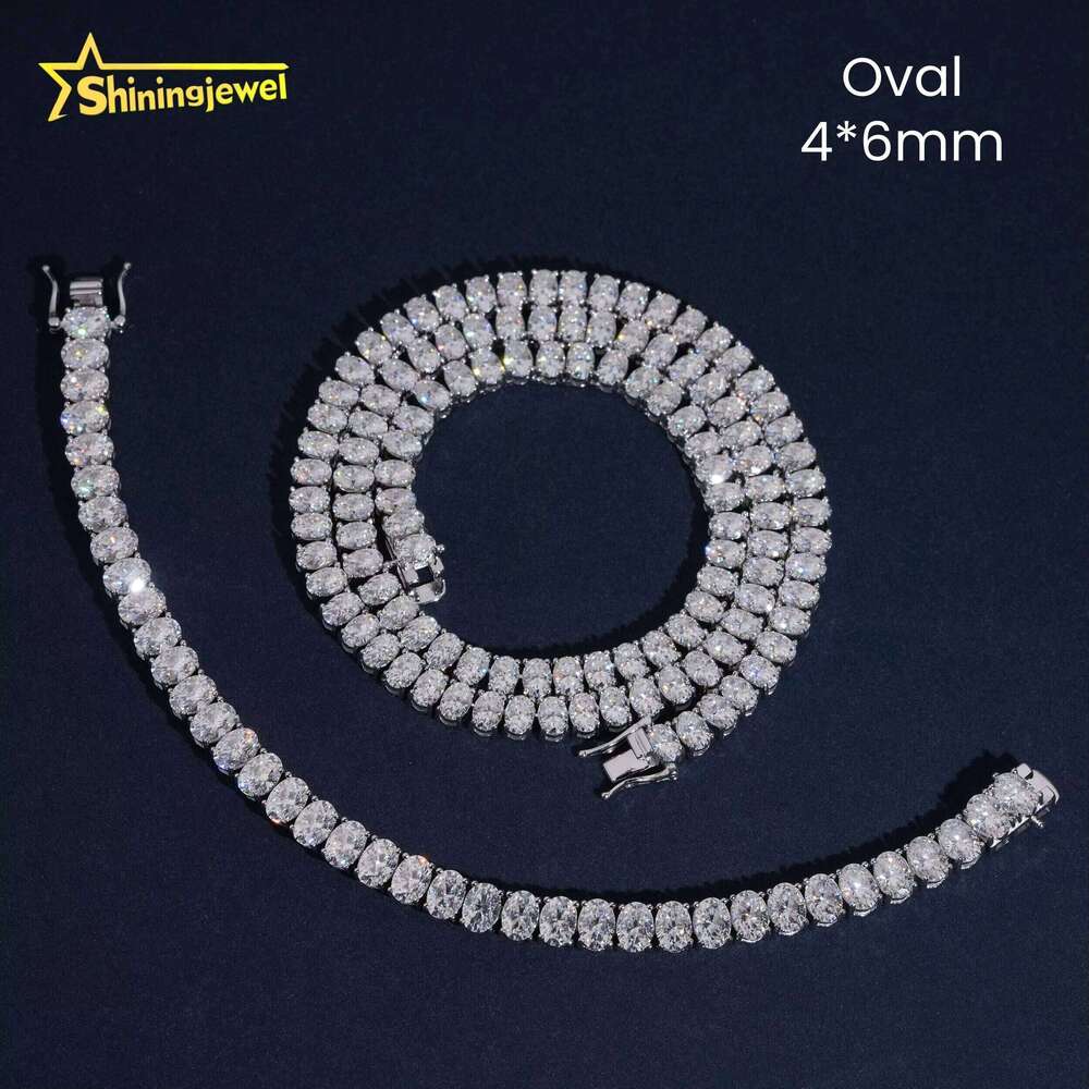 GRA Certified Oval Cut 4X6mm Fancy Shape Chain Sier Silicon Stone Tennis Necklace Rapper Jewelry
