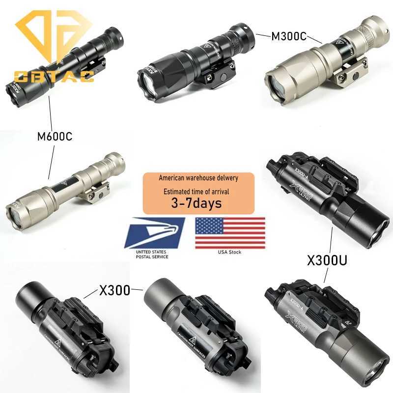 Tactical SF M300C M600C Metal Flashlight Strobe Scout Light X300 X300U Ultra Airsoft Hunting Weapon Scout Light Fit 20mm Rail XJ250701