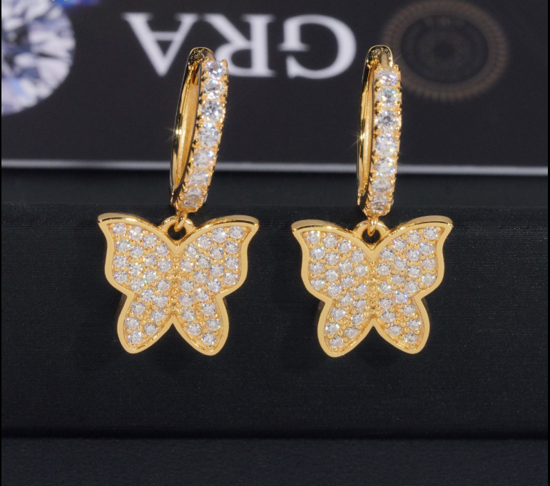GRA Certified VVS Diamond Fully Iced Out Hip Hop 925 Silver Jewelry Moissanite Stud Earrings Butterfly Hoop Earrings