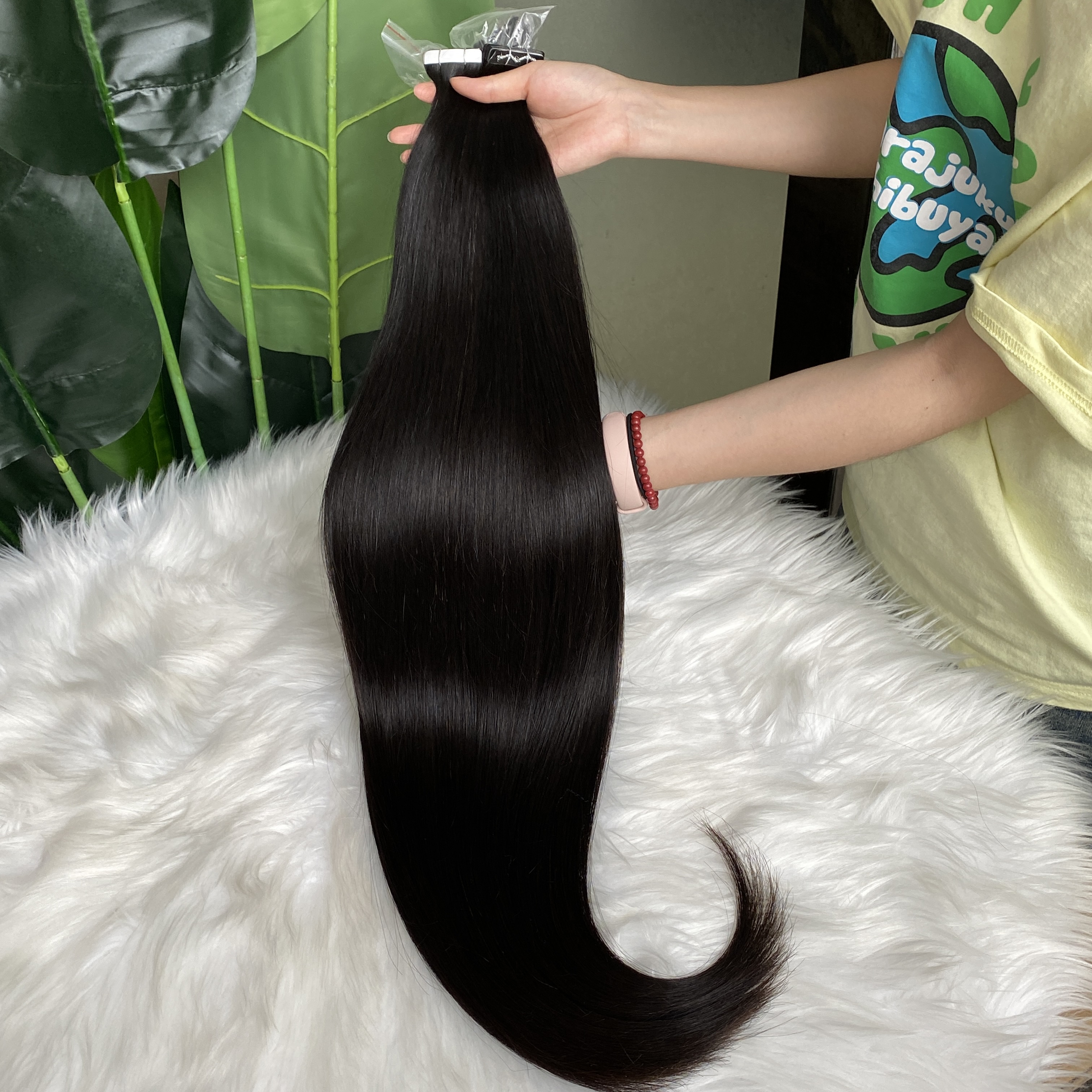 Natural Black Silky Straight Wavy Tape In Hair Extensions 50g/lot 3 Lots Russian Brazilian Malaysian Indian 100% Raw Virgin Human Hair