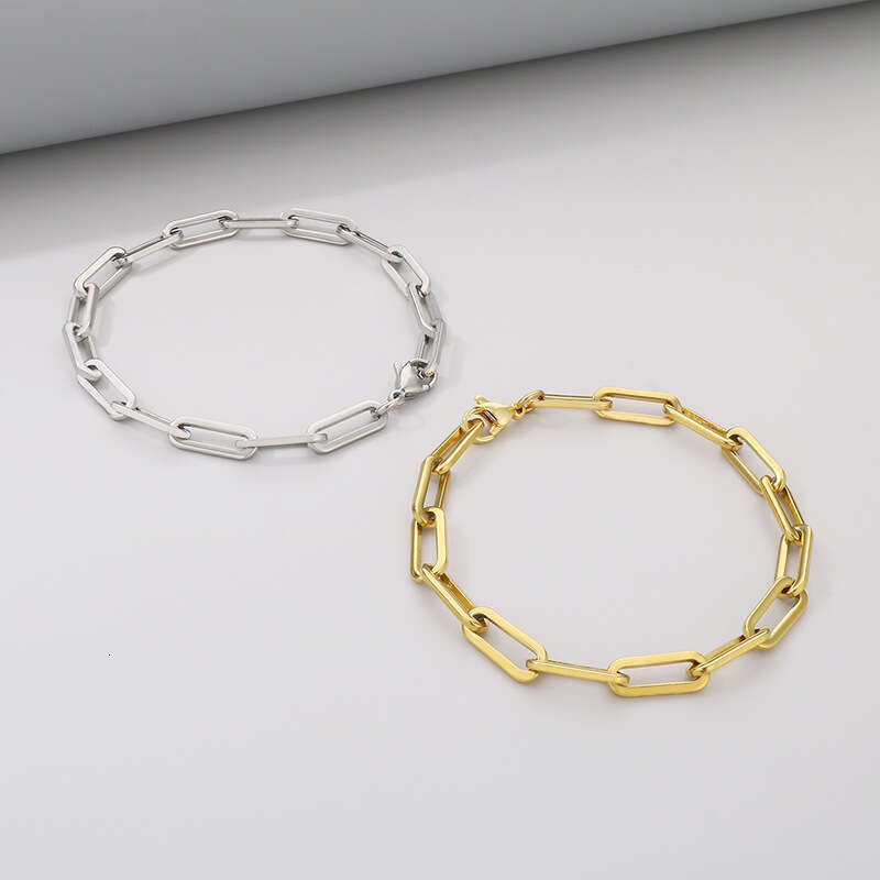DHCollections Unisex Chunky Square Link Chain Necklace & Bracelet Stainless Steel Minimalist Jewelry