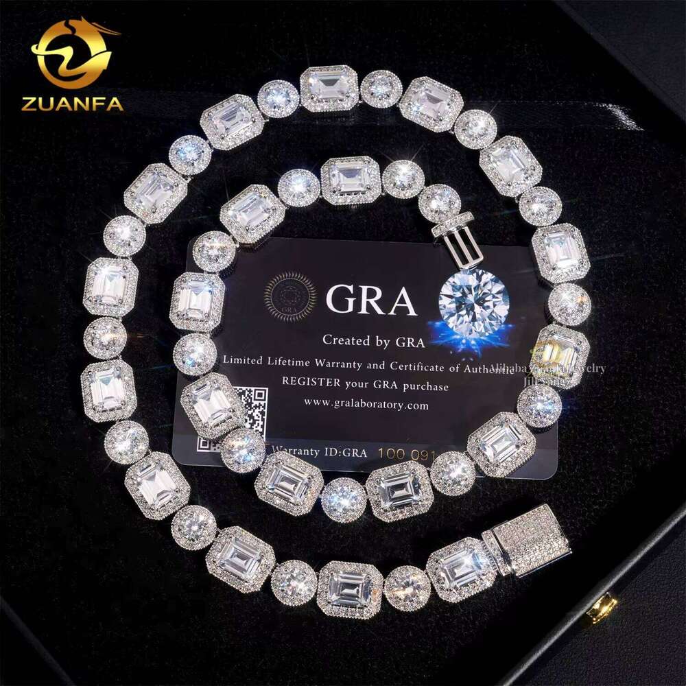 Zuanfa Jewelry Luxurious 12Mm Rock Sugar Necklace Emerald Cut Cuban Chain