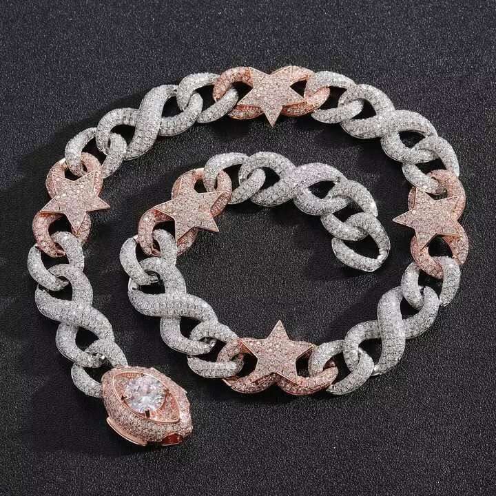 Custom VVS Moissanite Cuban Link Necklace 925 Silver and 14K Rose Gold Plated Chain for Women Luxury Wedding and Gift Collection