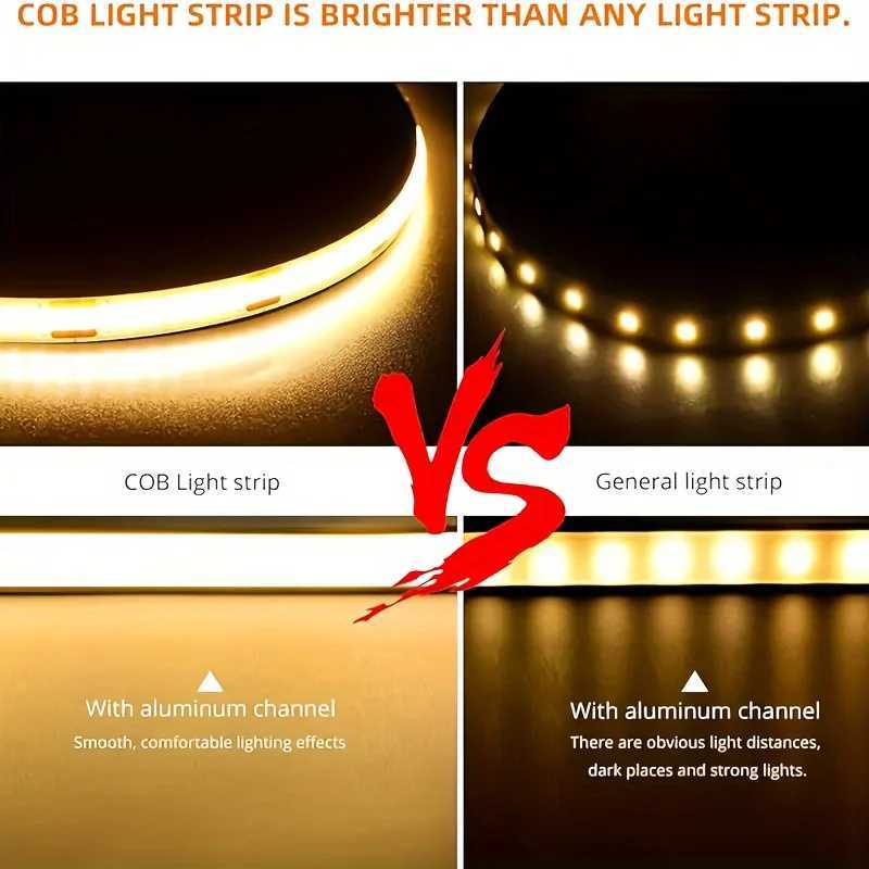 High Brightness 480leds/M Cob LED Strip 8mm Ra95 12v 24v Flexible Can Be Cut Eyecare Self-Adhesive LED Strip Light W250701
