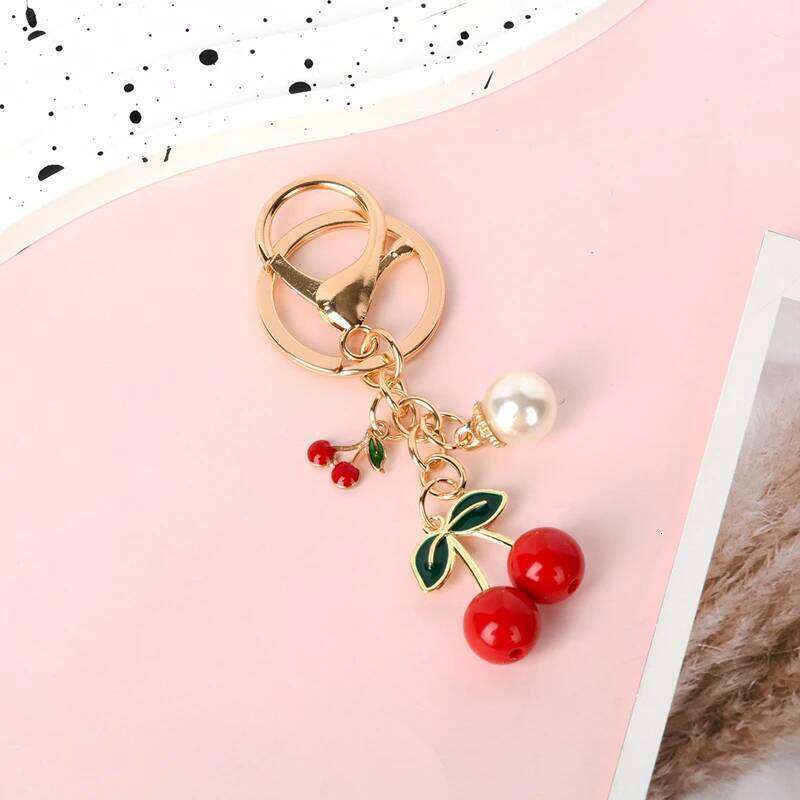 Cute Pretty Cartoon Cherry Preal Keychain Love Fruit Key Ring For Women Girl Handmade Friendship Party Gift Jewelry Set Free shipping
