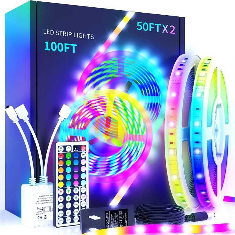 100 ft LED Strip Lights with 44 Key Remote Multi-Color RGB LED Lights 24 Volt Color Changing LED Light Strip for Bedroom Room TV W250701