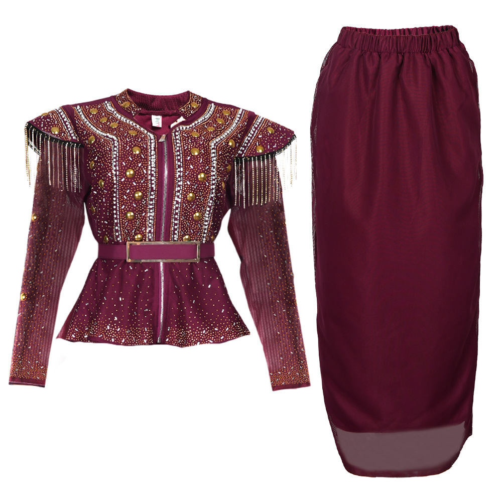 Plus Size Womens Dress Set with Heavy Embroidered Top + Skirt Two-Piece 240921