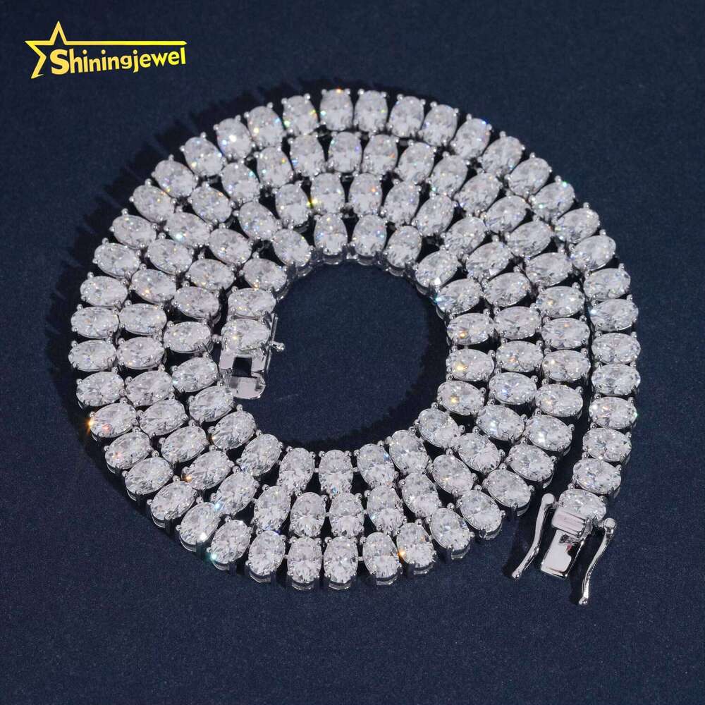 GRA Certified Oval Cut 4X6mm Fancy Shape Chain Sier Silicon Stone Tennis Necklace Rapper Jewelry