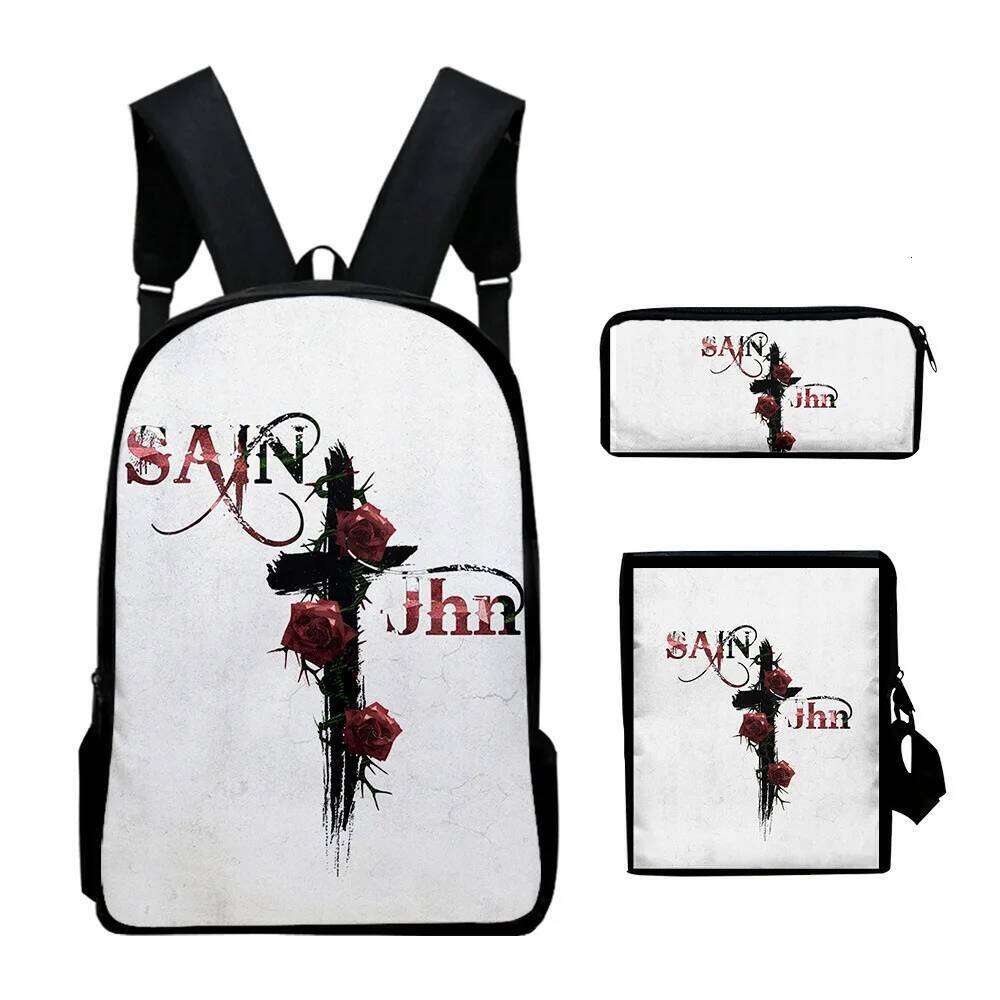 Novelty Peculiar SAINt JHN 3D Print 3pcs/Set pupil School Bags Laptop Daypack Backpack Inclined shoulder bag Pencil Case