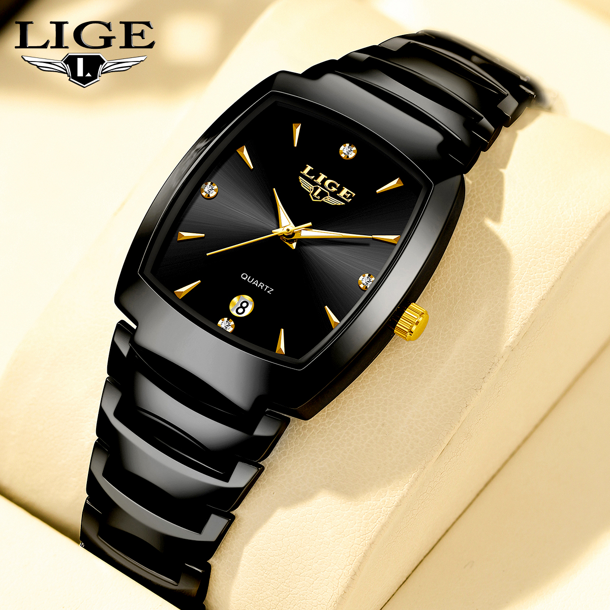 LIGE Quartz Watch Waterproof Watch Top Brand Men's and Women's Universal Style Square Case Fashion Business Watch Holiday Gift Student Watch