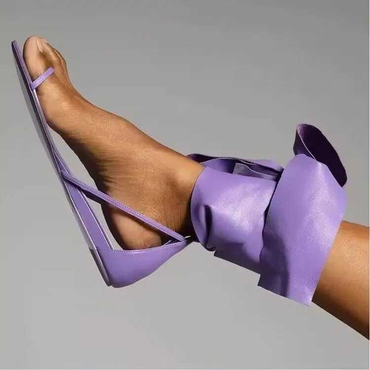 Sexy Womens Flat Ballet Shoes with Bow Designer Pointed Lace Up Party Sandals Trend Summer Slingback Sandals Women Plus Size 35~42 M250702