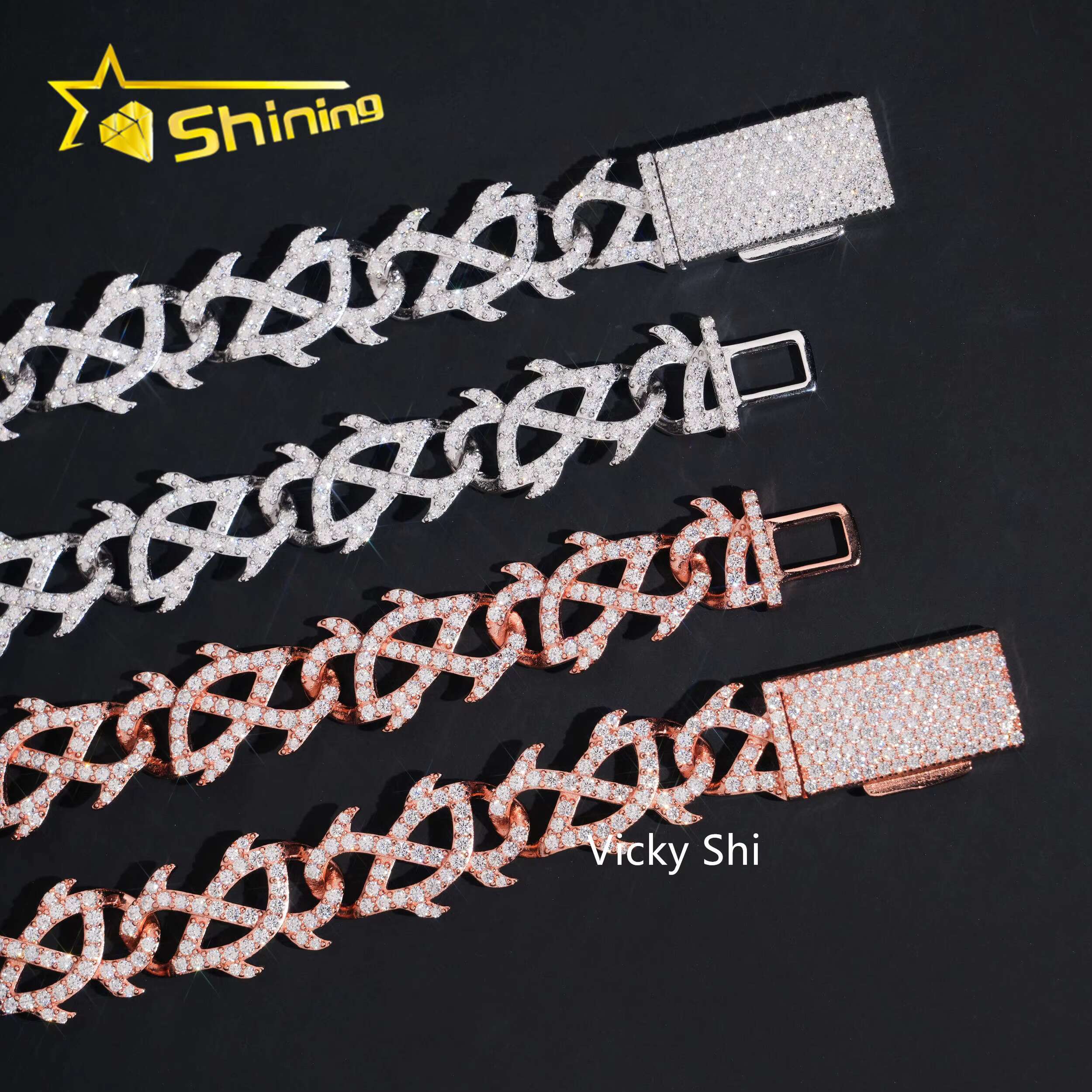 Hip Hop 925 Silver 15mm Width Thorns Cuban Link Chain Moissanite Jewelry GRA Certificated Iced Out Mens Chain Necklace