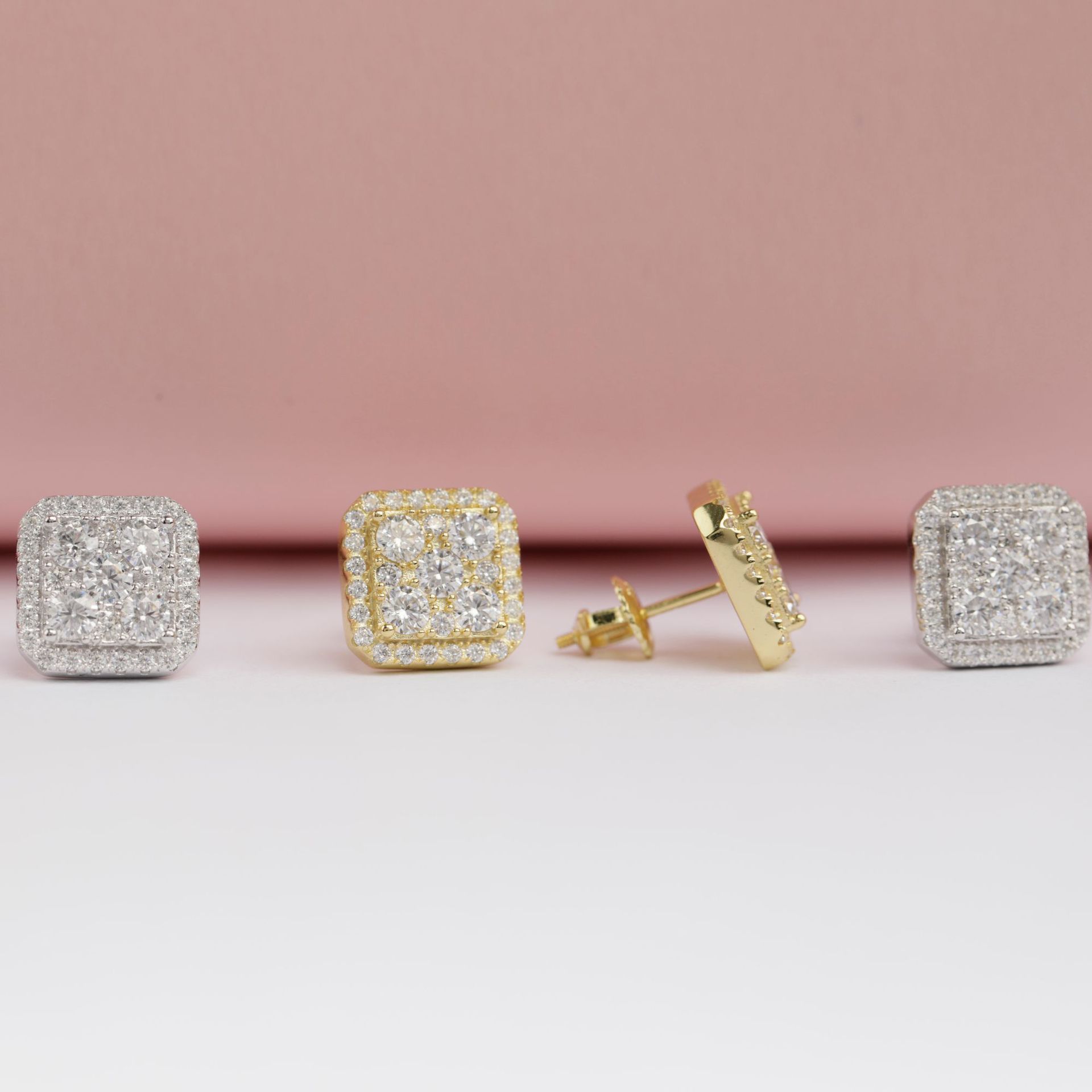 Hip Hop Jewelry Men Moissanite Earrings 925 Sterling Silver Square Shape Moissanite Stud Earrings Iced Out Screw Back Ear Studs