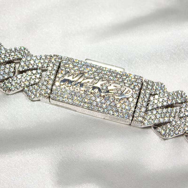 18mm Necklace Coutom Hip Hop Jewelry Iced Out Baguette Cut VVS S925 Silver Sterling Moissanite Diamond Cuban Chain