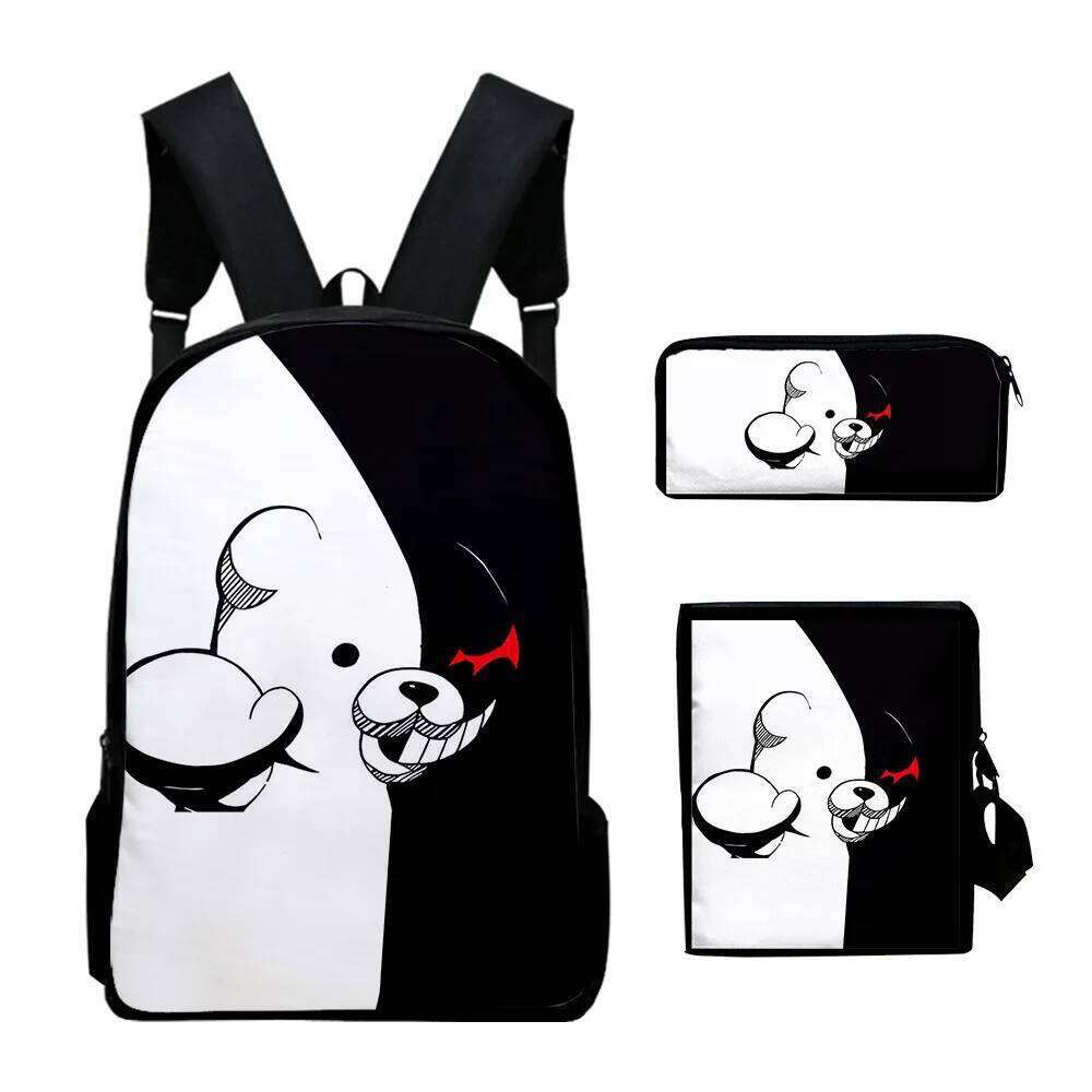 Fashion Monokuma Black White Bear 3D Print 3pcs/Set pupil School Bags Laptop Daypack Backpack Inclined shoulder bag Pencil Case