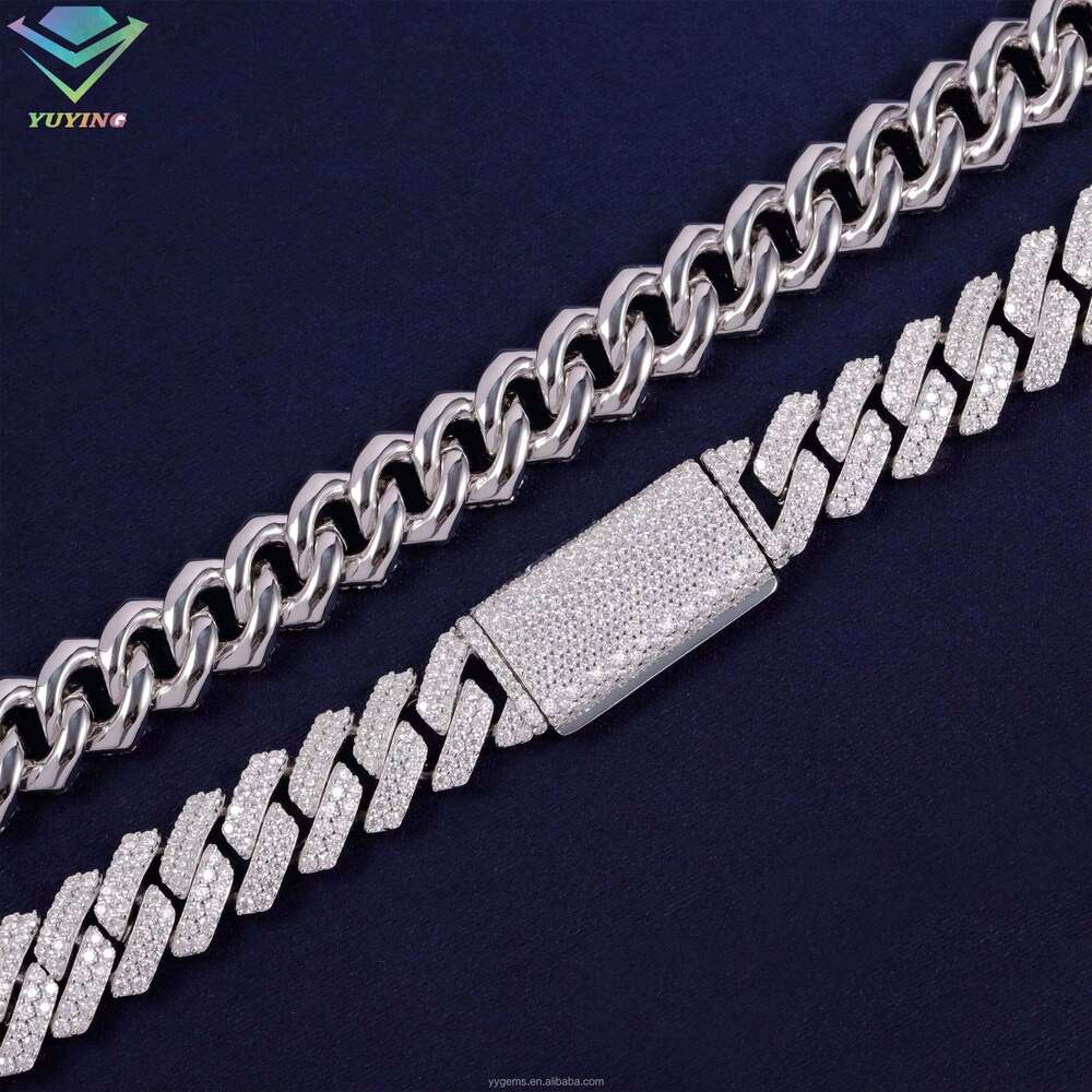 New Style Fine Design 100% Pass Tester 12Mm 2Rows VVS Moissanite Dia Sterling Sier Cuban Link Chain For Hip Hop Necklace