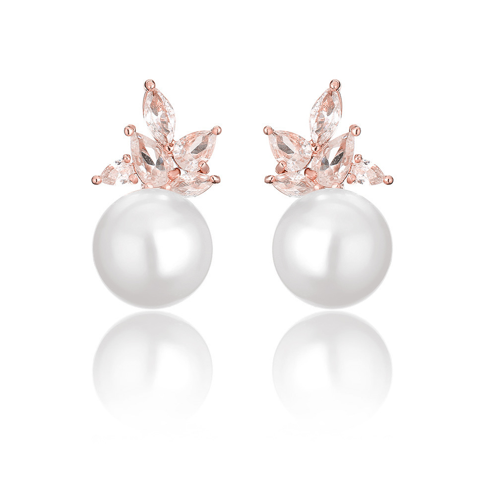 Simple Classic Pearl Designer For Women Elegant Ladies' Jewelry Light Luxury Exquisite Micro-inlaid Zircon Stud Earrings Wholesale