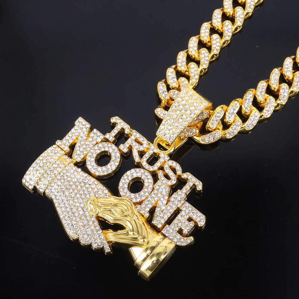 Alloy Accessories TRUST NO ONE Dia Pendant Men's Unique Trendy Hip-Hop Cuban Chain 327