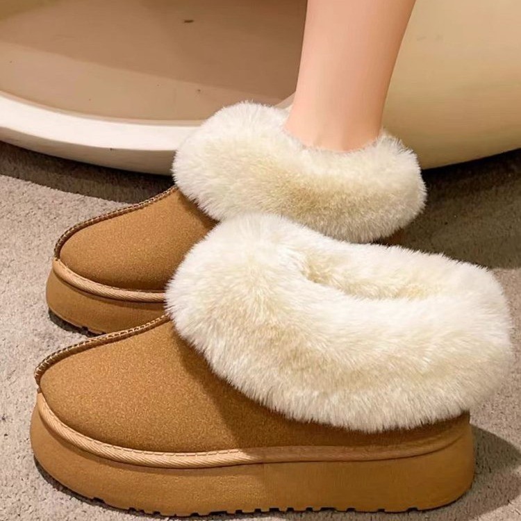Free Shipping designer boots Winter new Korean version thick soled short tube thickened one foot lazy plus size cotton shoes brown