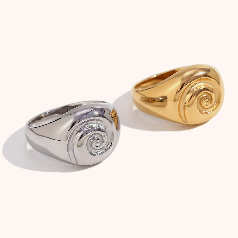 Swirl Ring 18K Gold Plated 316L Stainless Steel Minimalist Jewelry for Women US Size 6 to 8