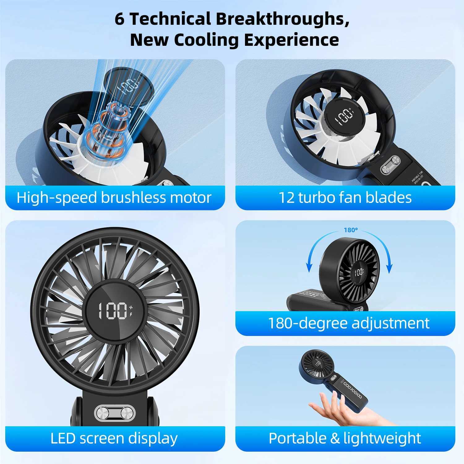 GOOJODOQ Portable Versatile Mini Fan Quiet and High-speed Airflow 100-level Stepless Speed 4000mAh Adjustment Folding Neck Fan XJ250702