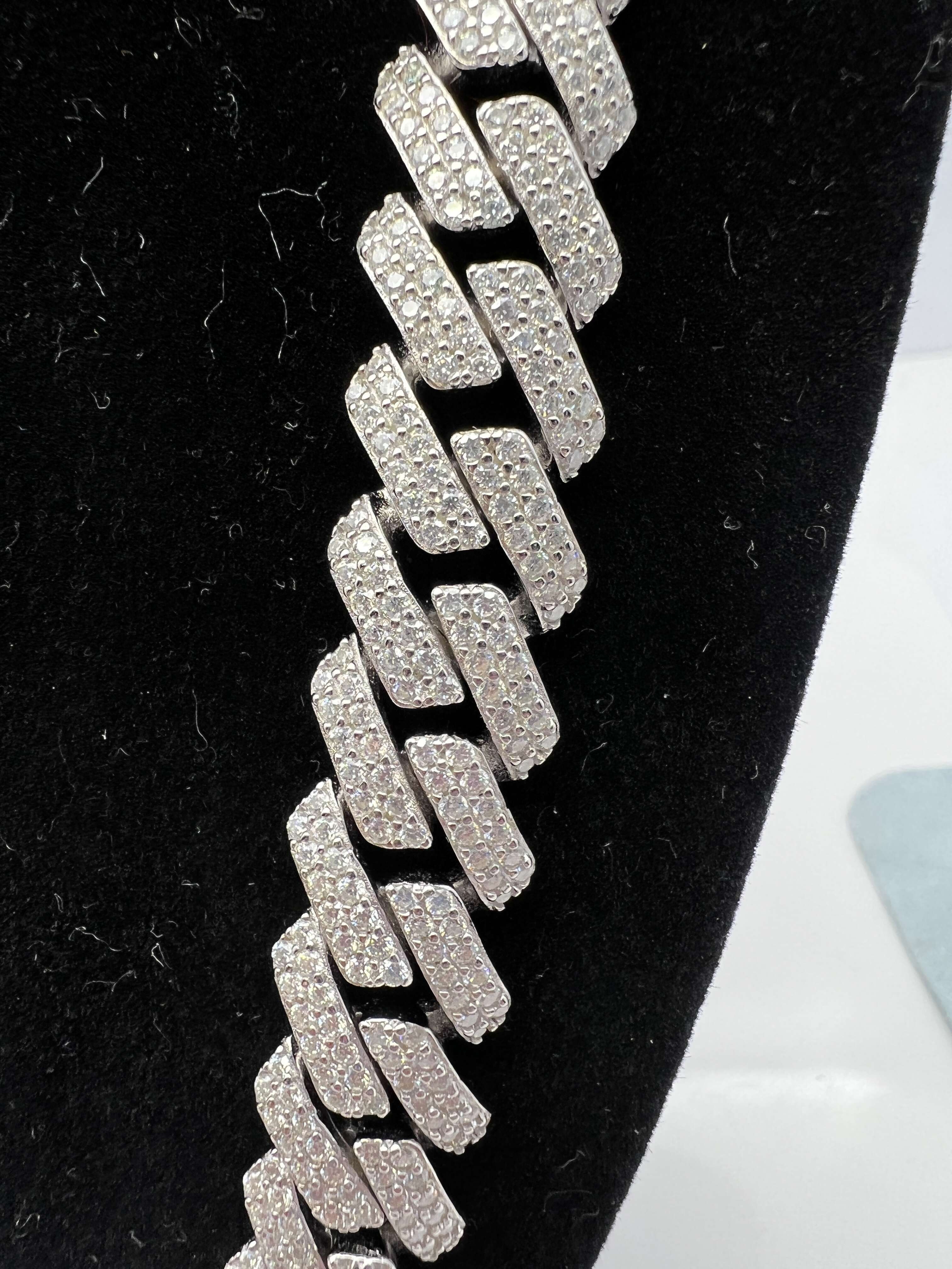 Hip Pop Sterling Silver Moissanite Diamond Cuban Link Chain Necklace