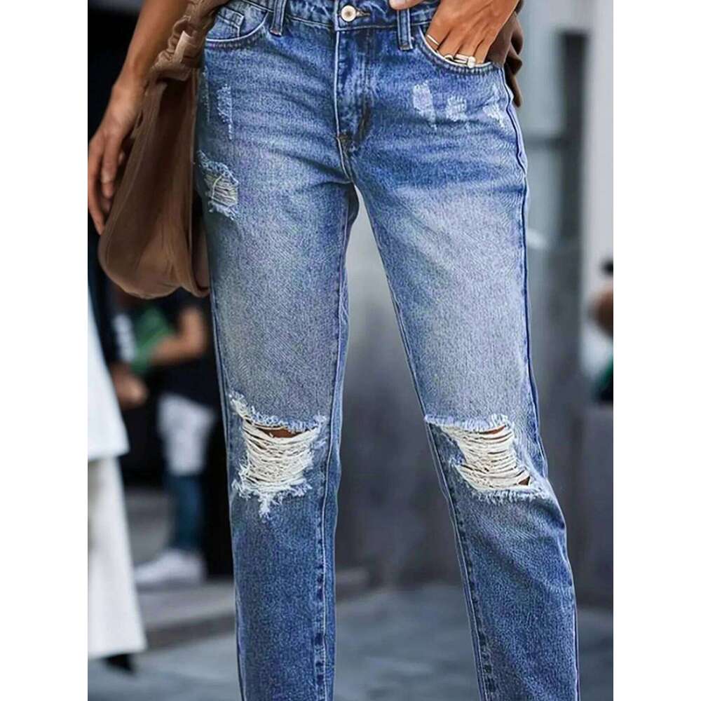 hoodie Women's Wear Summer New Women's Retro Piercing Elastic Jeans, Five Pocket Design, Comfortable Version, Suitable For Daily Wearing jac