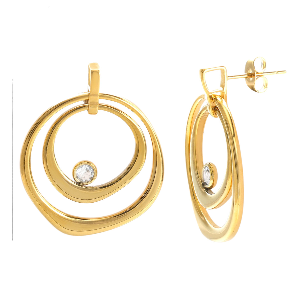 Snake Bone Chain Fashion Niche Electroplated 18K Gold Smooth Designer Earrings Double Round Diamond-encrusted Geometric Pendant Ladies' Jewelry E