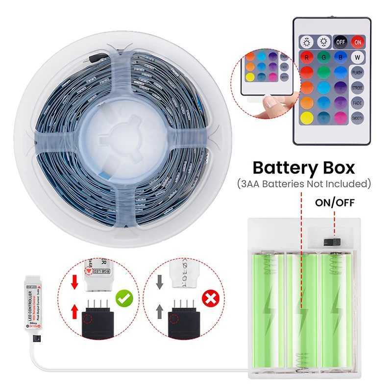 5V 5050 RGB LED Strip Lights AA Battery RGB LED Lights Smart Control 1-10M RGB LED Tape Skateboard Bicycle Decoration Lights W250701