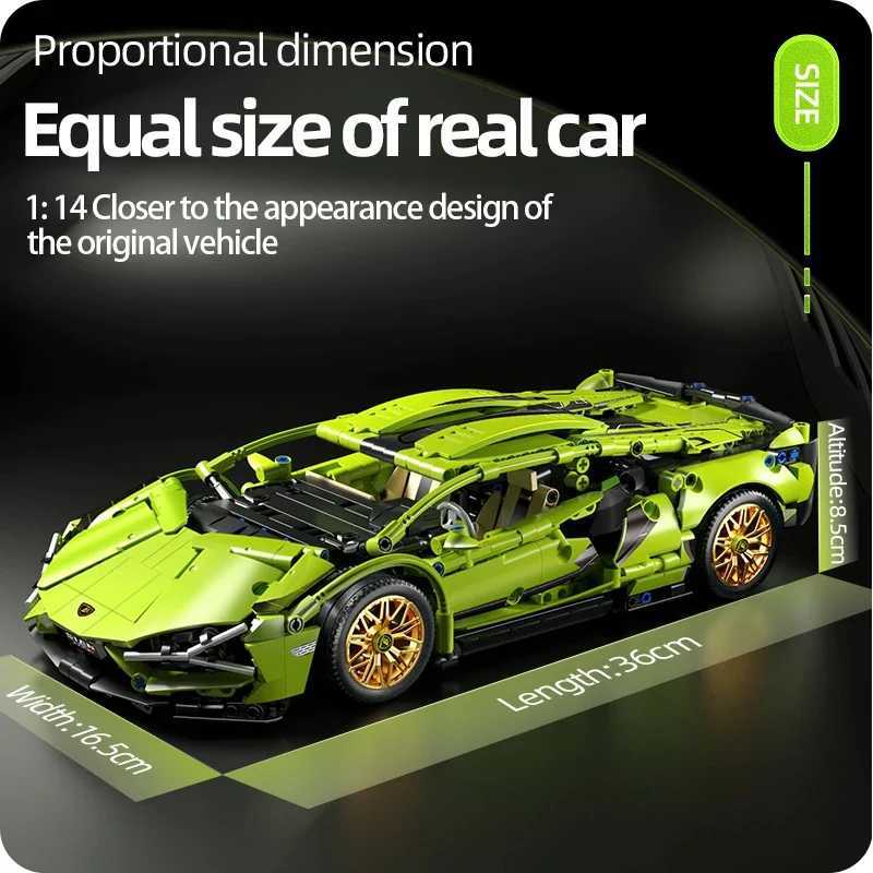 Technical Super Speed Green Lamborghini Sports Car Model Building Blocks Famous Vehicle Assemble Bricks Kid Toys for Adult Gift XJ250702
