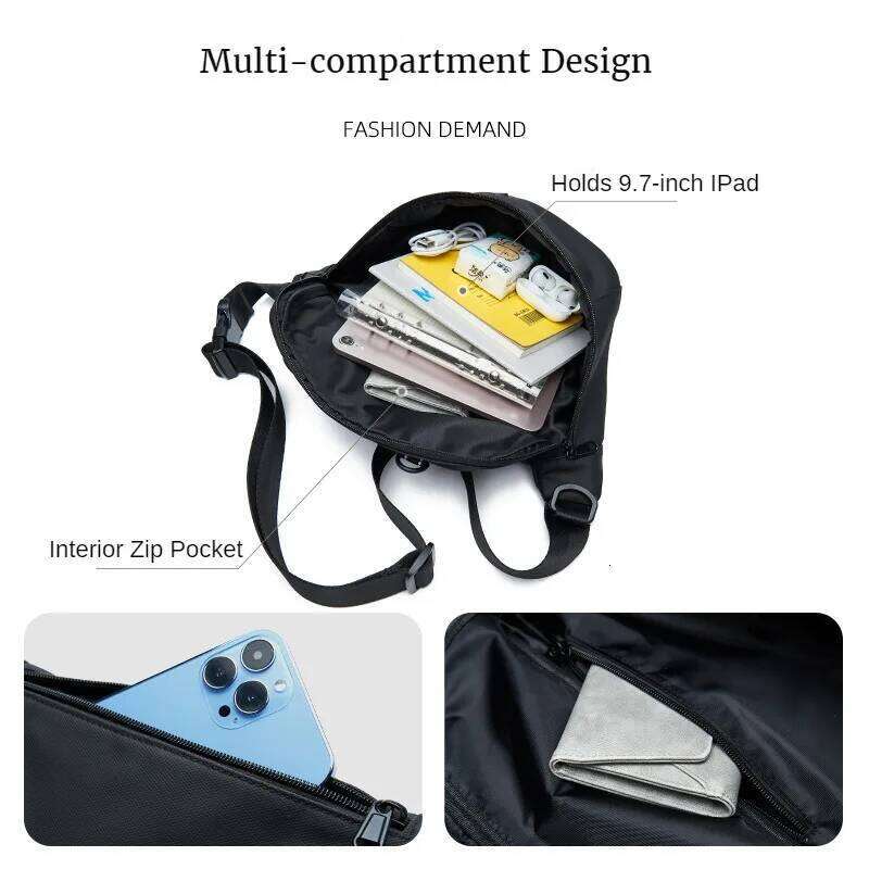 2024 Premium PVC Waterproof Men's Crossbody Reflective Design 9.7inch IPad Multiple Pockets Casual Sling Bag For Youth