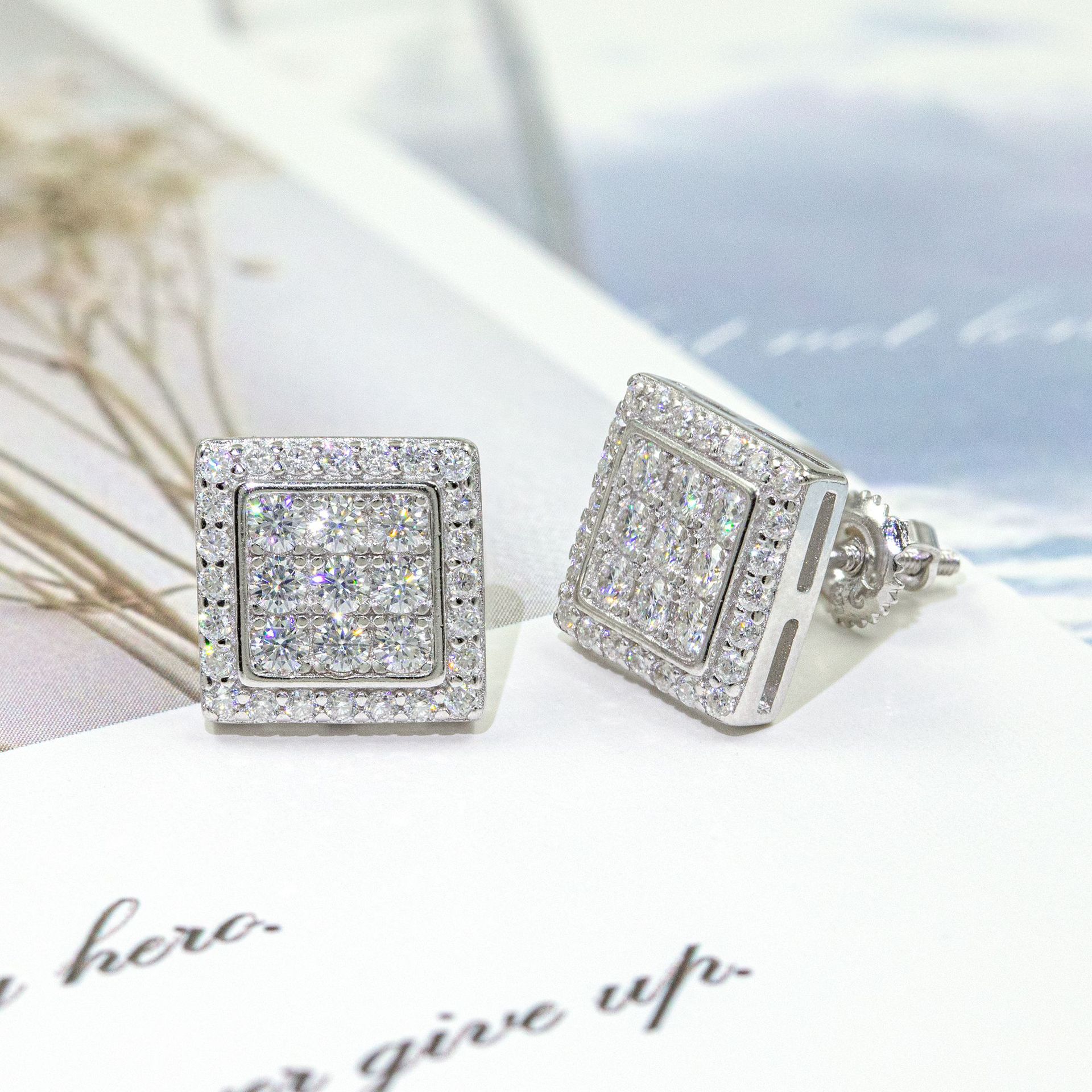 Hight Quality New Arrival Pass Diamond Tester GRA VVS Lab Diamond Fully Iced Out 925 Silver Jewelry Moissanite Stud Earrings