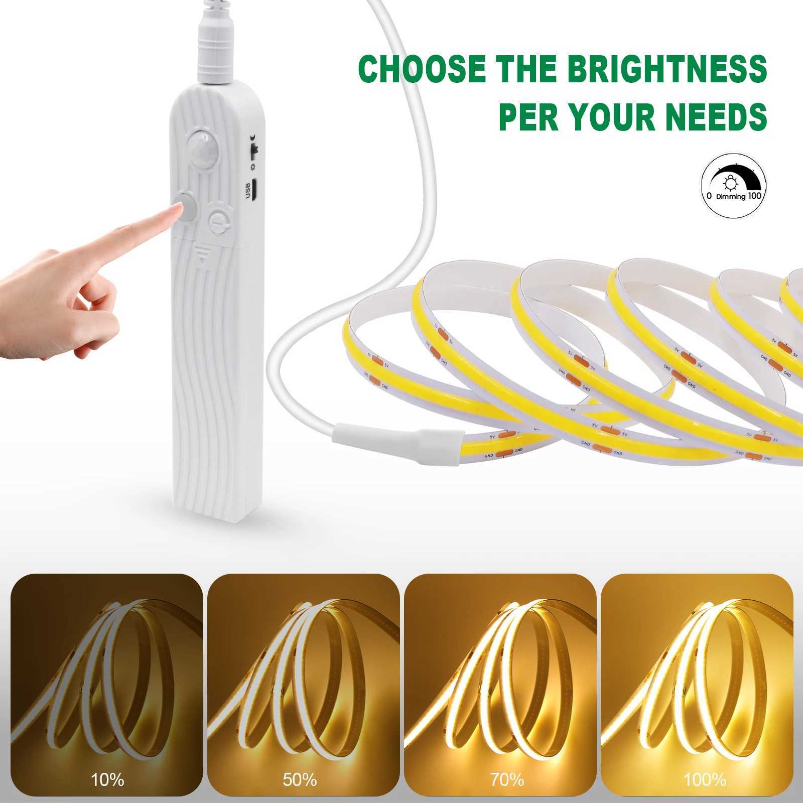 3MM 5MM 8MM COB LED Light Strip 5V 320LEDs PIR USB/AAA 3000K 4000K 6000K W250701