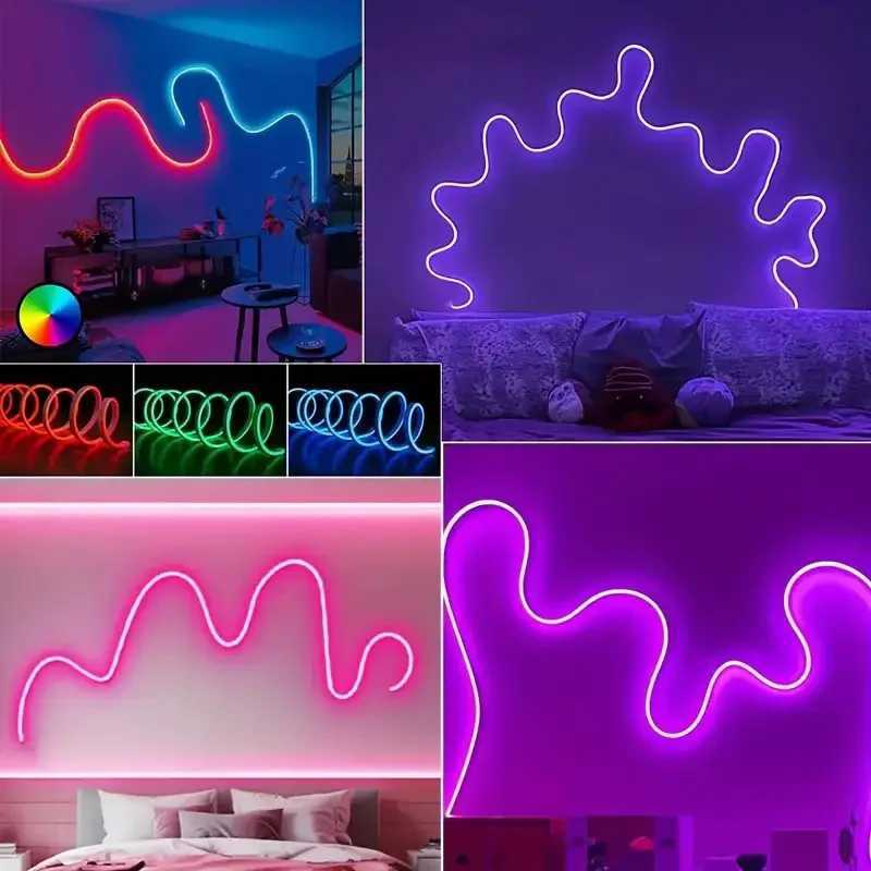 EU Plug DC24V 3535 RGB Neon LED Strip 5/10/15/20/30M Bluetooth Music Sync Waterproof Neon Rope Light for Indoor Outdoor Decoration W250701