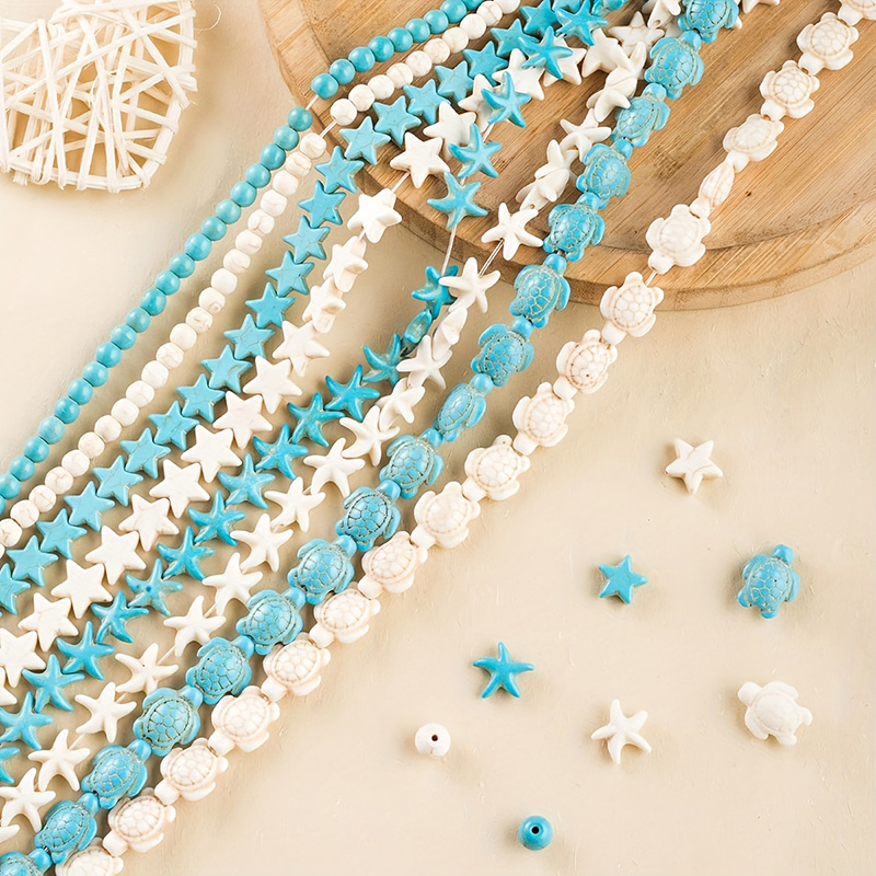 320PCS Ocean Theme Beads Kit: Turtle, Star, Synthetic Turquoise Beads for DIY Jewelry Making, Necklace Bracelet Craft Supplies