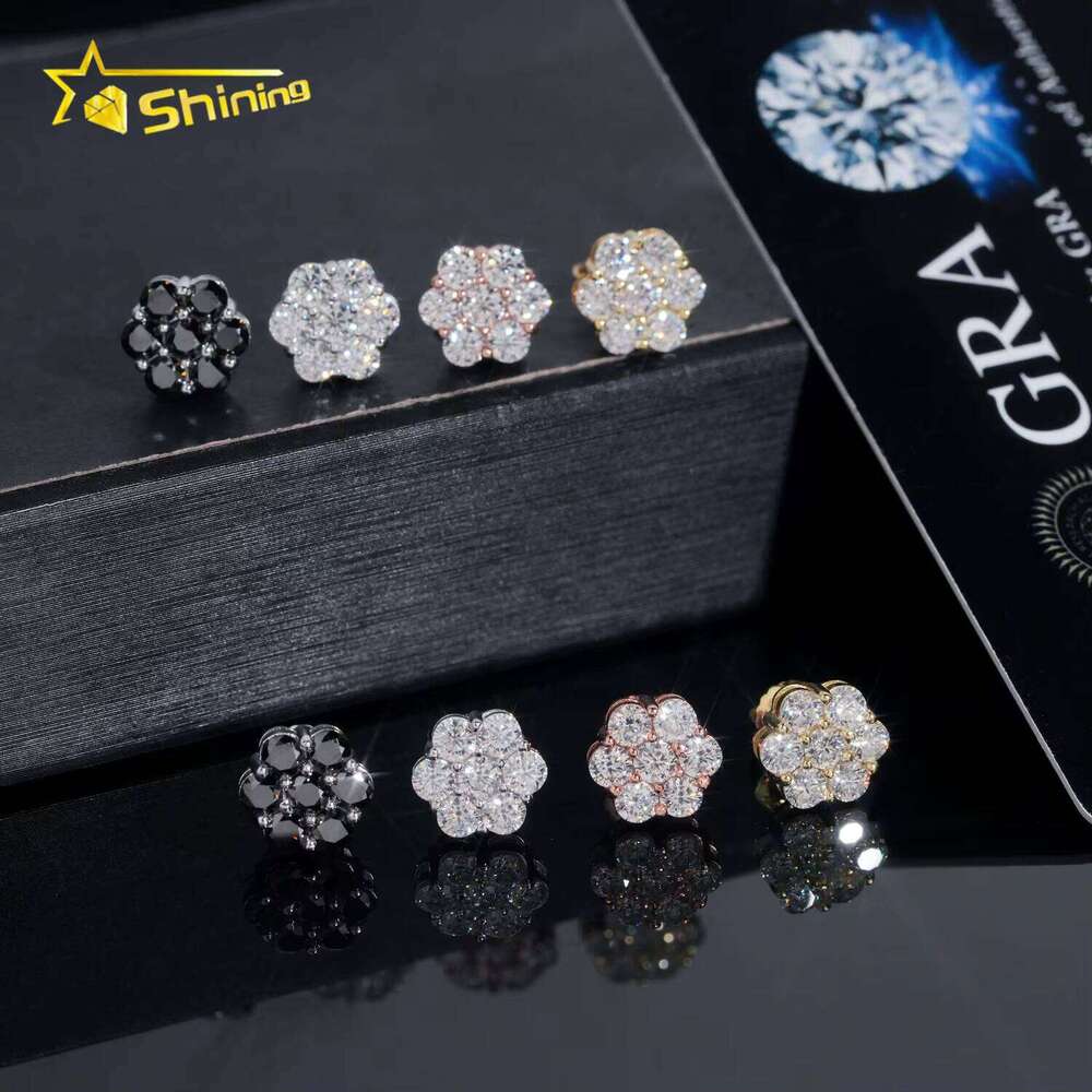 Hip Hop Popular Cluster Stud Moissanite GRA Certified Screw Back Flower Women Jewelry Earrings