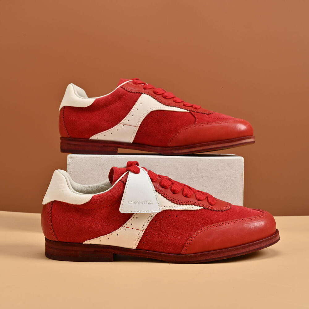 Retro Red and White Casual Sports Shoes - Classic Low-Top Lace-Up Design Okimoz