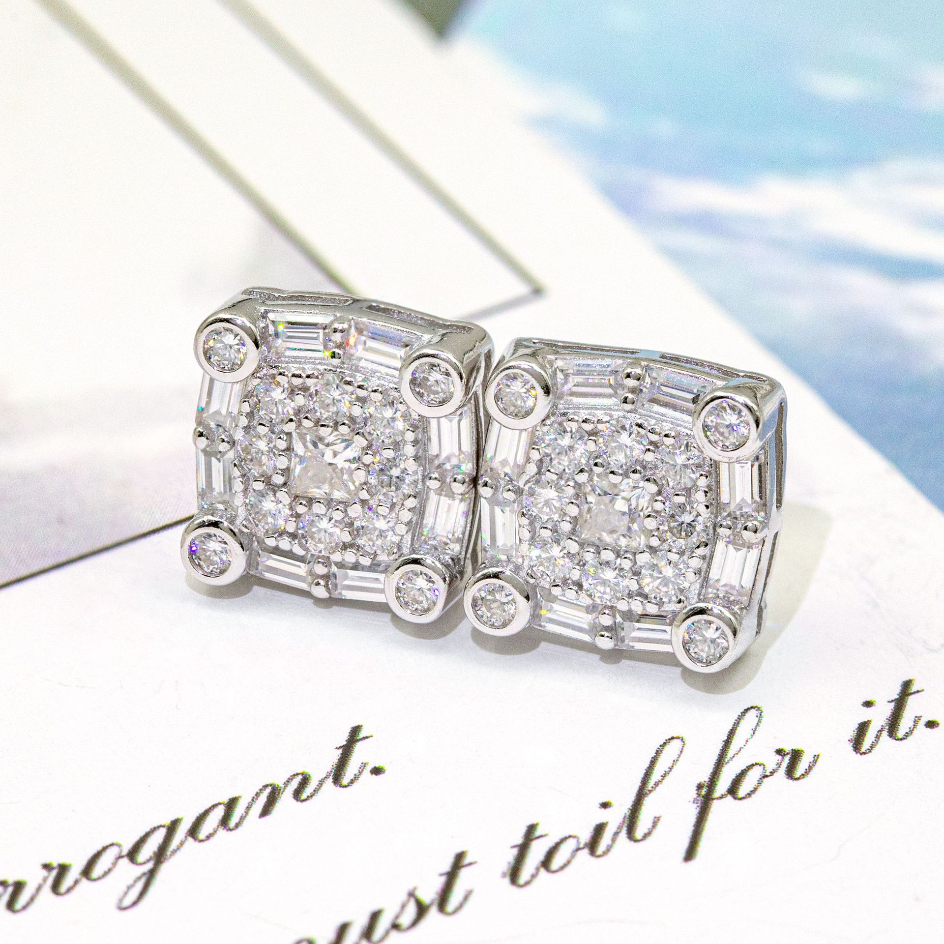 Hip Hop Jewelry Rapper Iced Out Screw Back 925 Sterling Silver Men Moissanite Stud Earrings