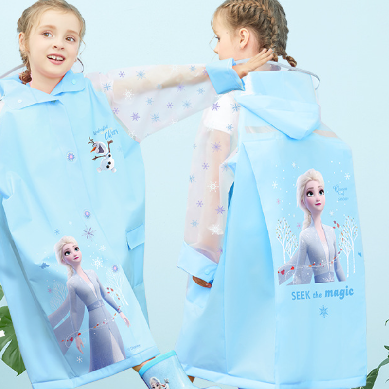 Disney Unisex Children's Waterproof Raincoat with Hidden Buttons and Large Brim for Students Raincoat with Waterproof and Stain-resistant Backpac